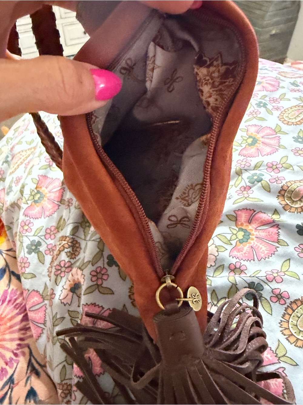 HOBO Leather Blossom Wristlet in Cinnabar Brown - Picture 4 of 5